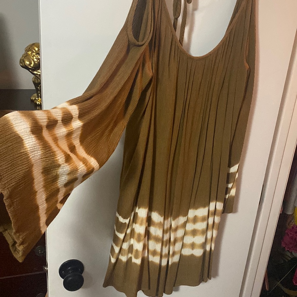 Altar’d state brown and white tie dyed open shoulder dress